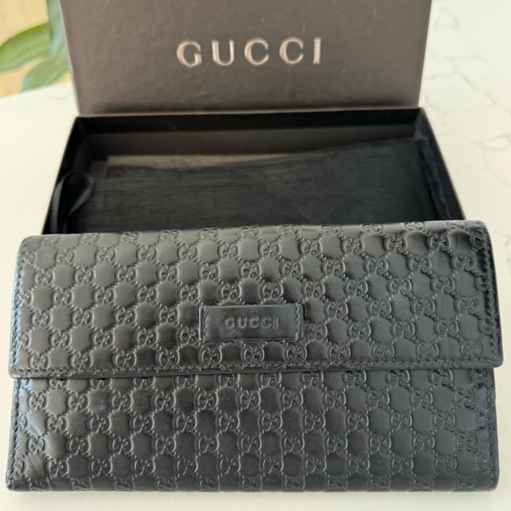 Authentic Gucci GG Guccissima Leather Black Long Wallet FULL INCLUSION W COA EUC